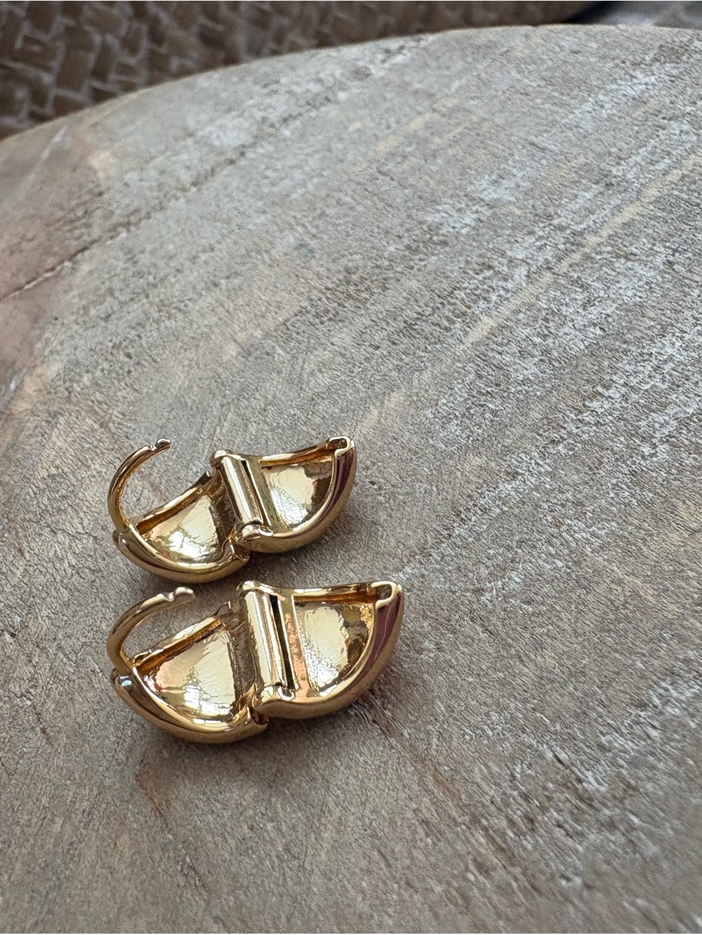 Chunky Gold-Tone Huggie Hoop Earrings | Small Dome Hoops - Picture 5 of 9